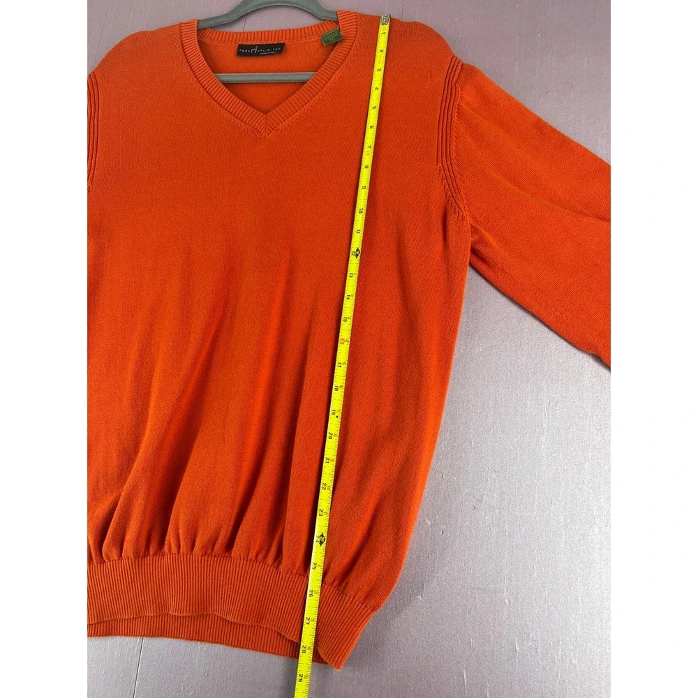 Peru Unlimited Mens Orange 100% Pima Cotton Preppy V-Neck Sweater L Made in Peru